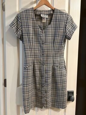 LA BELLE Vintage Plaid Tartan Mini Dress Size Small Short Sleeve 80s Academia